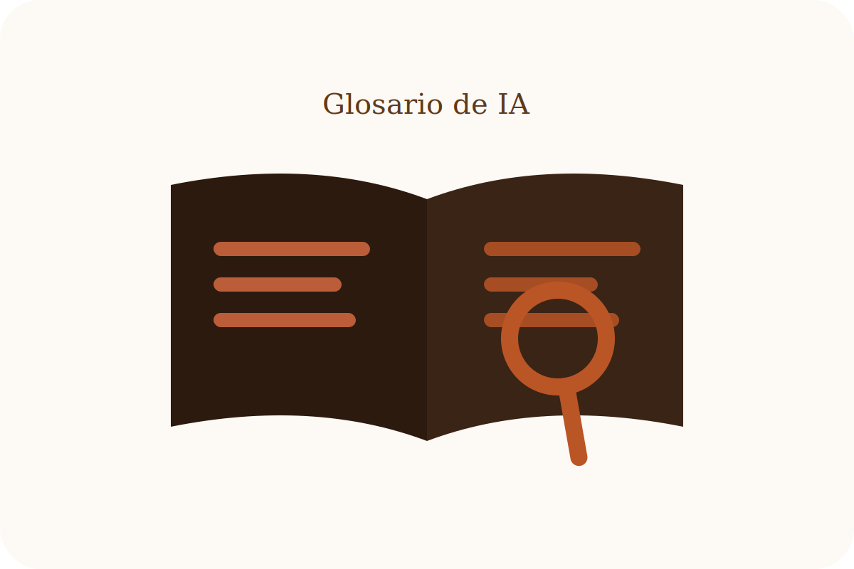 Ilustración de un libro abierto con fichas de términos y una lupa.