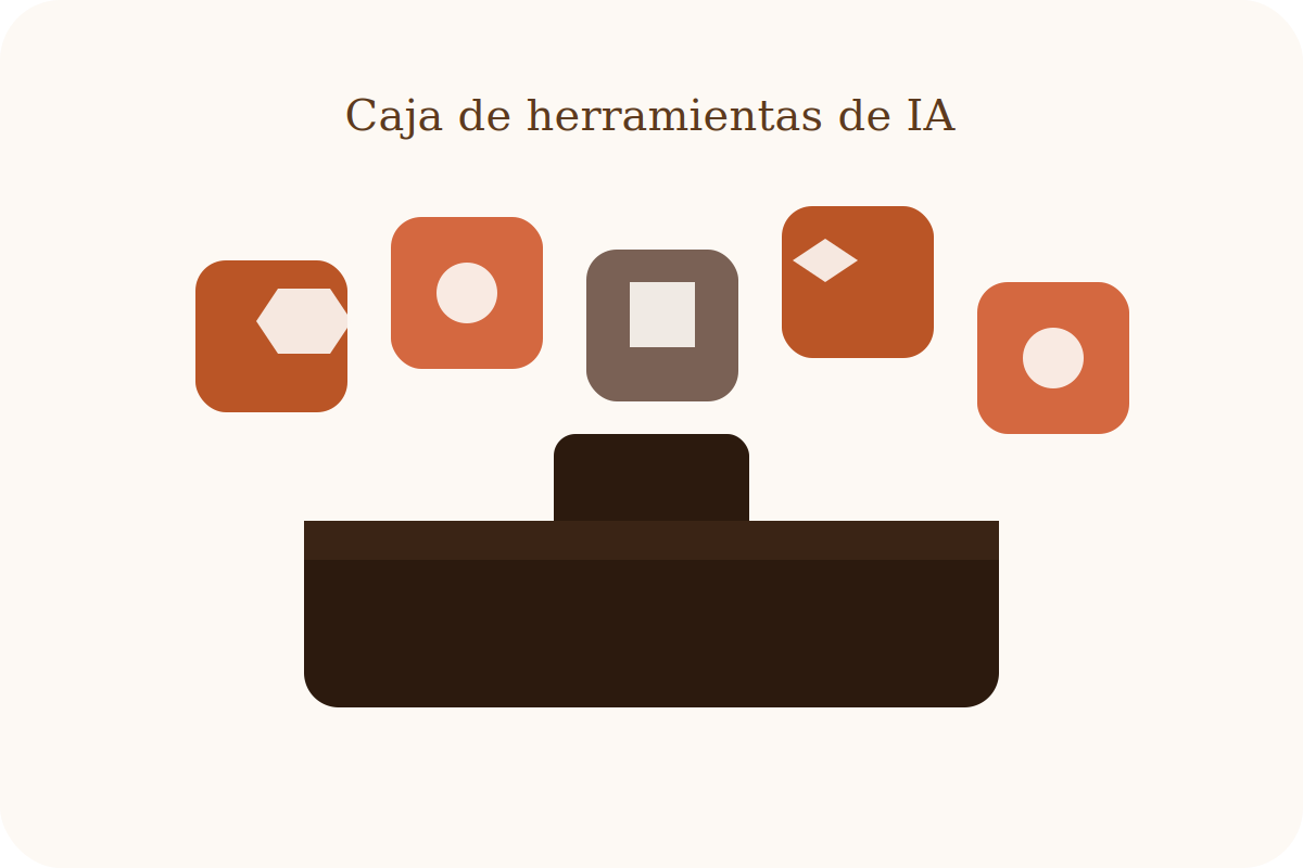 Ilustración de una caja de herramientas con íconos de aplicaciones de inteligencia artificial.