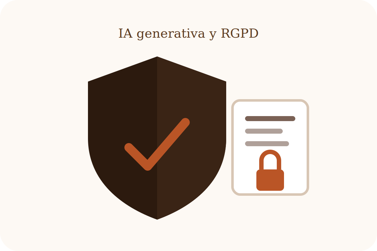 Ilustración de un escudo de protección de datos junto a un documento legal con un candado.